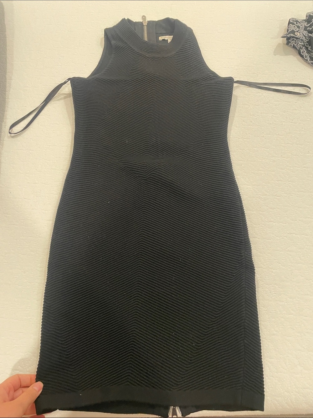 Rebecca Minkoff Black Sleeveless Chevron Midi Dress